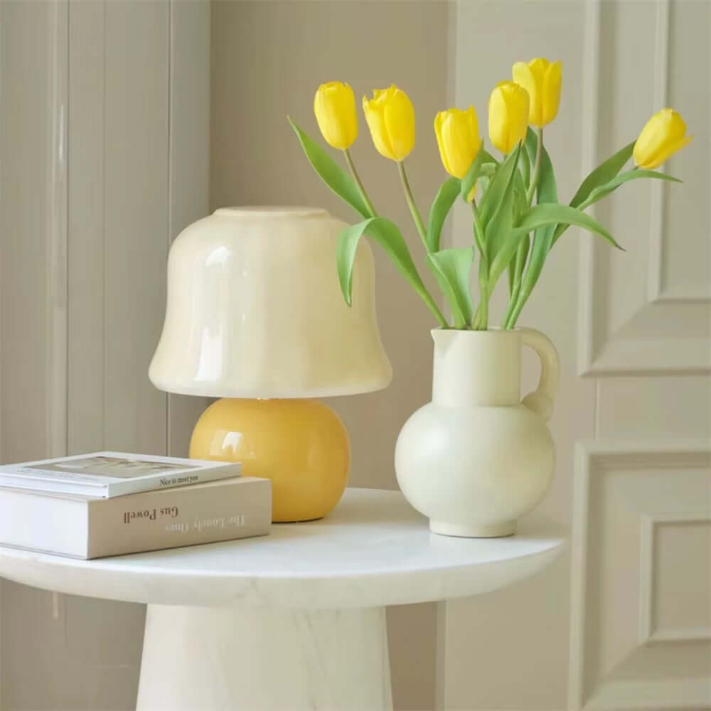 French Cream Mushroom Table Lamp – Retro Bedside Light