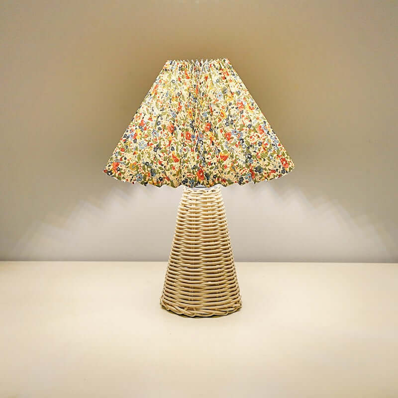 Nordic Pleated Night Lamp – Soft LED Bedside Light with Rattan Base