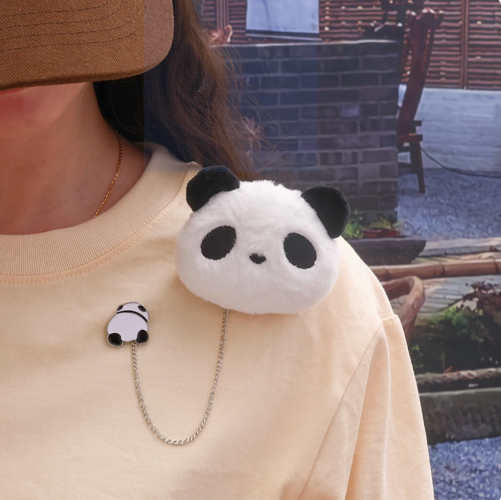 Panda Head Plush Brooch