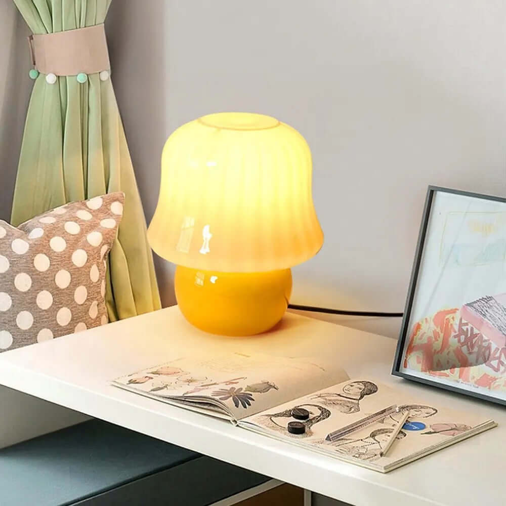 French Cream Mushroom Table Lamp – Retro Bedside Light