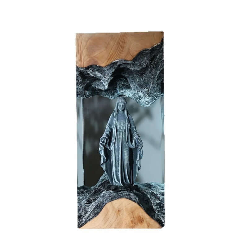 Holy Mary Resin Art Lamp – Wooden Night Light Home Blessing