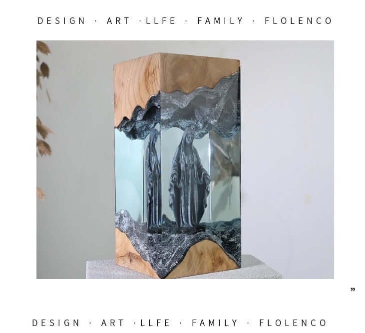 Holy Mary Resin Art Lamp – Wooden Night Light Home Blessing