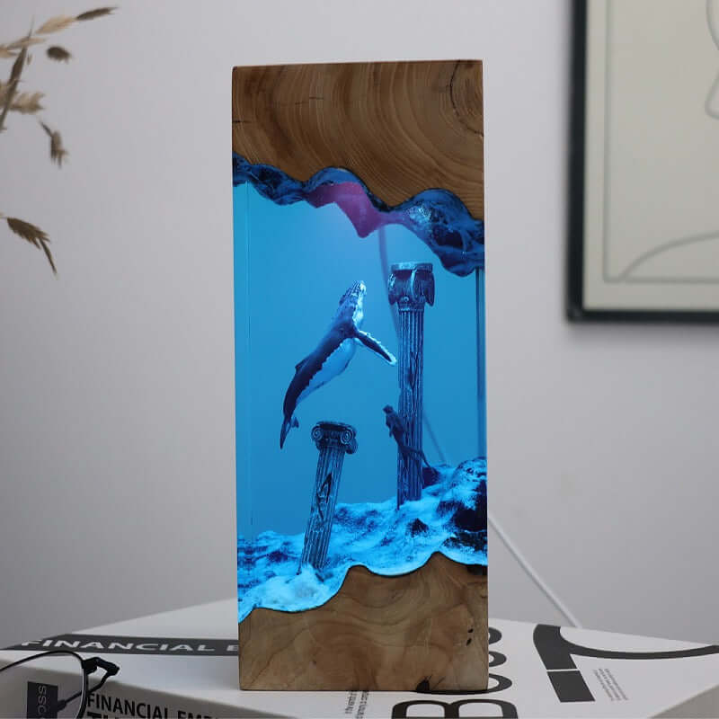 Ocean Diver Resin Lamp – Wooden Whale & Manta Ray Night Light