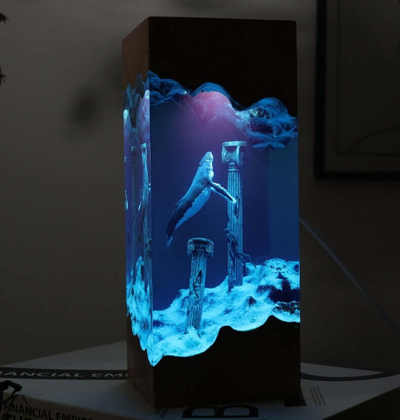 Ocean Diver Resin Lamp – Wooden Whale & Manta Ray Night Light