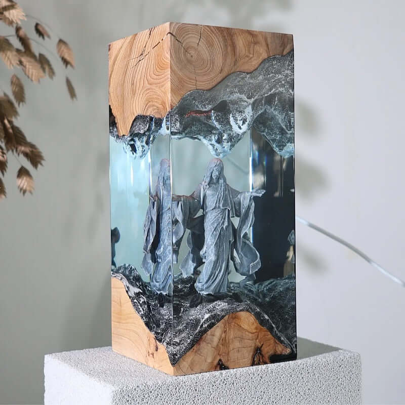 Jesus Resin Art Lamp – Wooden Night Light Home Blessing