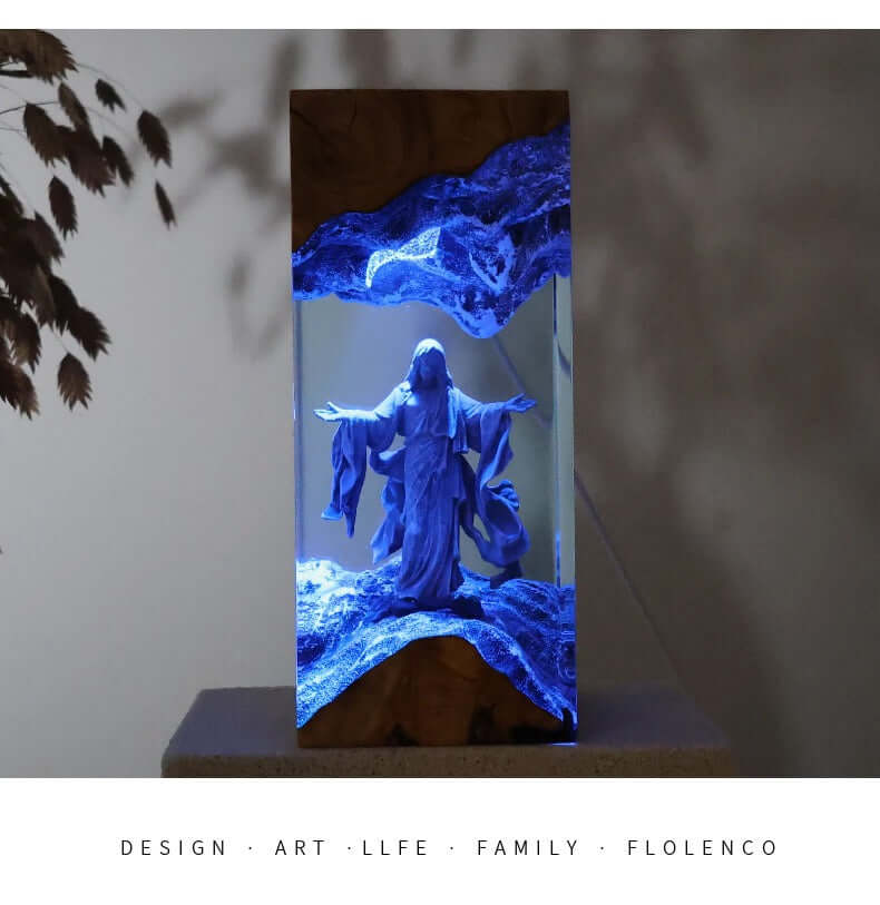 Jesus Resin Art Lamp – Wooden Night Light Home Blessing