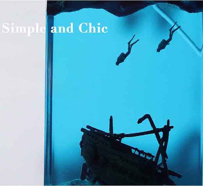 Ocean Cave Diver Resin Lamp – Wooden Art Sculpture Light