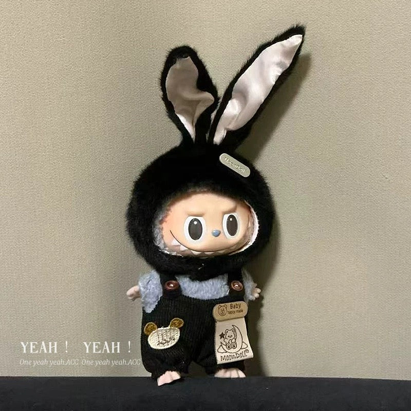 Black Bunny Hat Outfit/clothes  for labubu 17cm Doll（No Doll Included）
