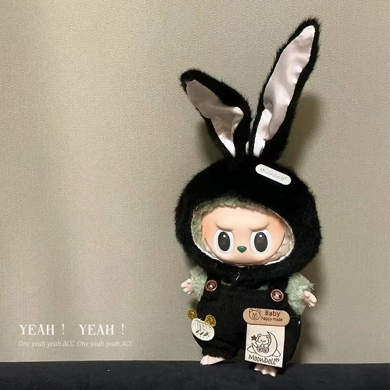 Black Bunny Hat Outfit/clothes  for labubu 17cm Doll（No Doll Included）