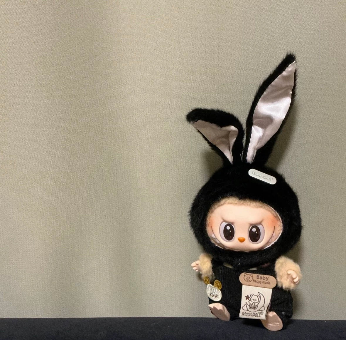 Black Bunny Hat Outfit/clothes  for labubu 17cm Doll（No Doll Included）