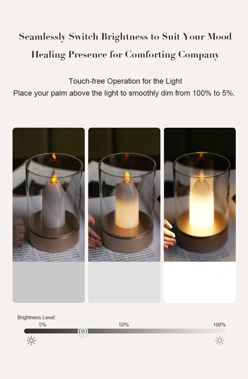 Candle-style table lamp with hand-swipe sensing