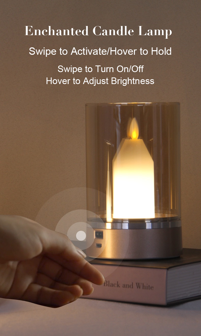 Candle-style table lamp with hand-swipe sensing