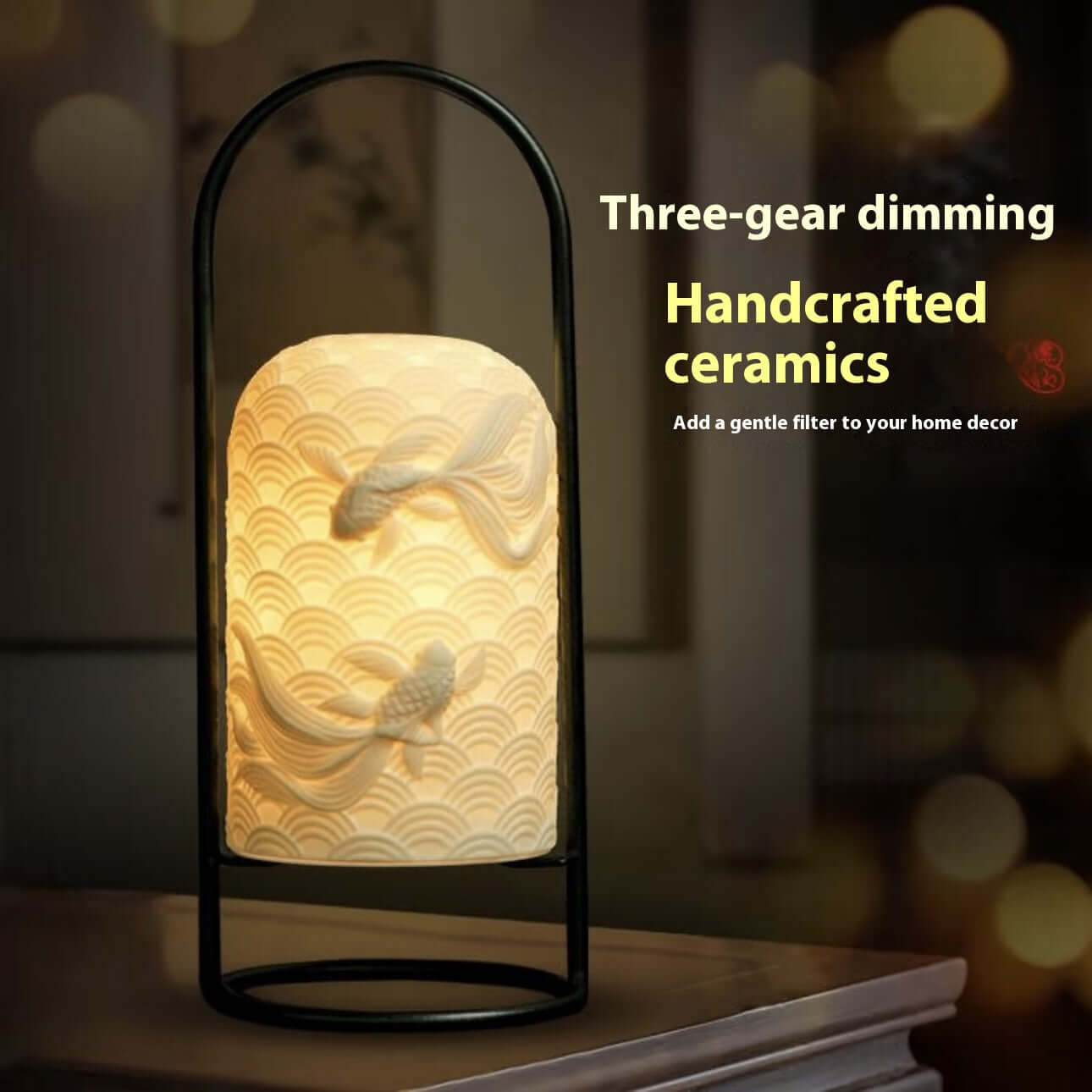 Ceramic Goldfish Lamp – Rechargeable Touch LED Table Lamp