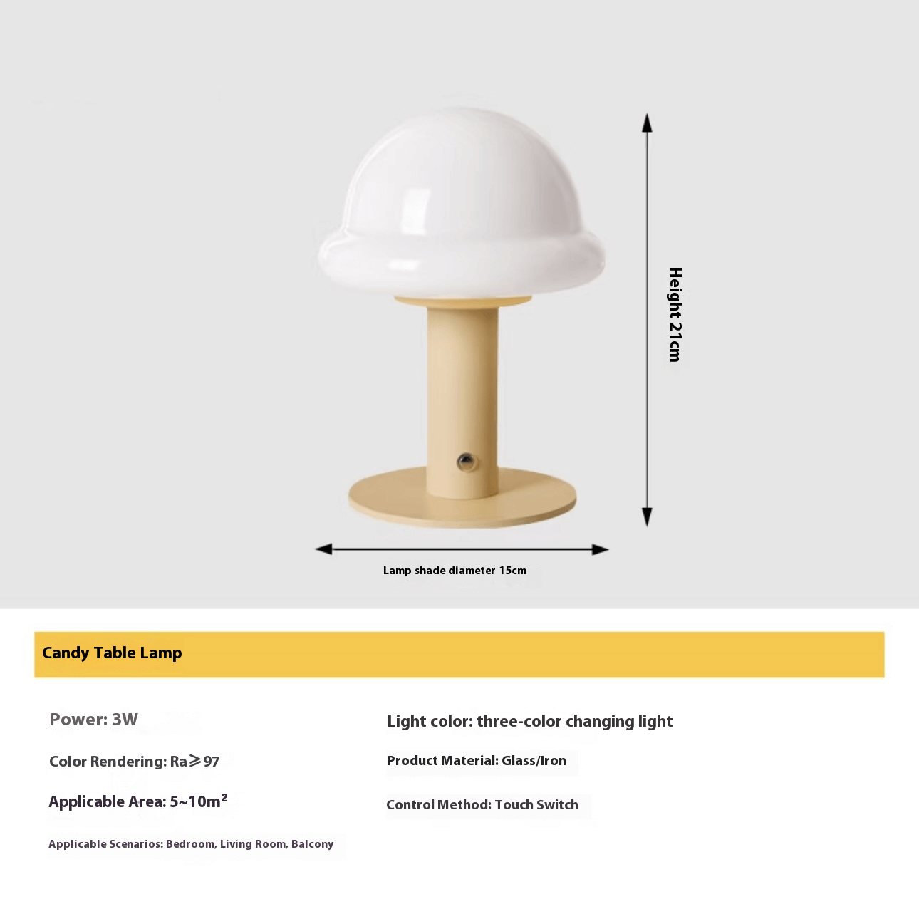 Candy Table Lamp – Touch LED, 3 Colors, Rechargeable