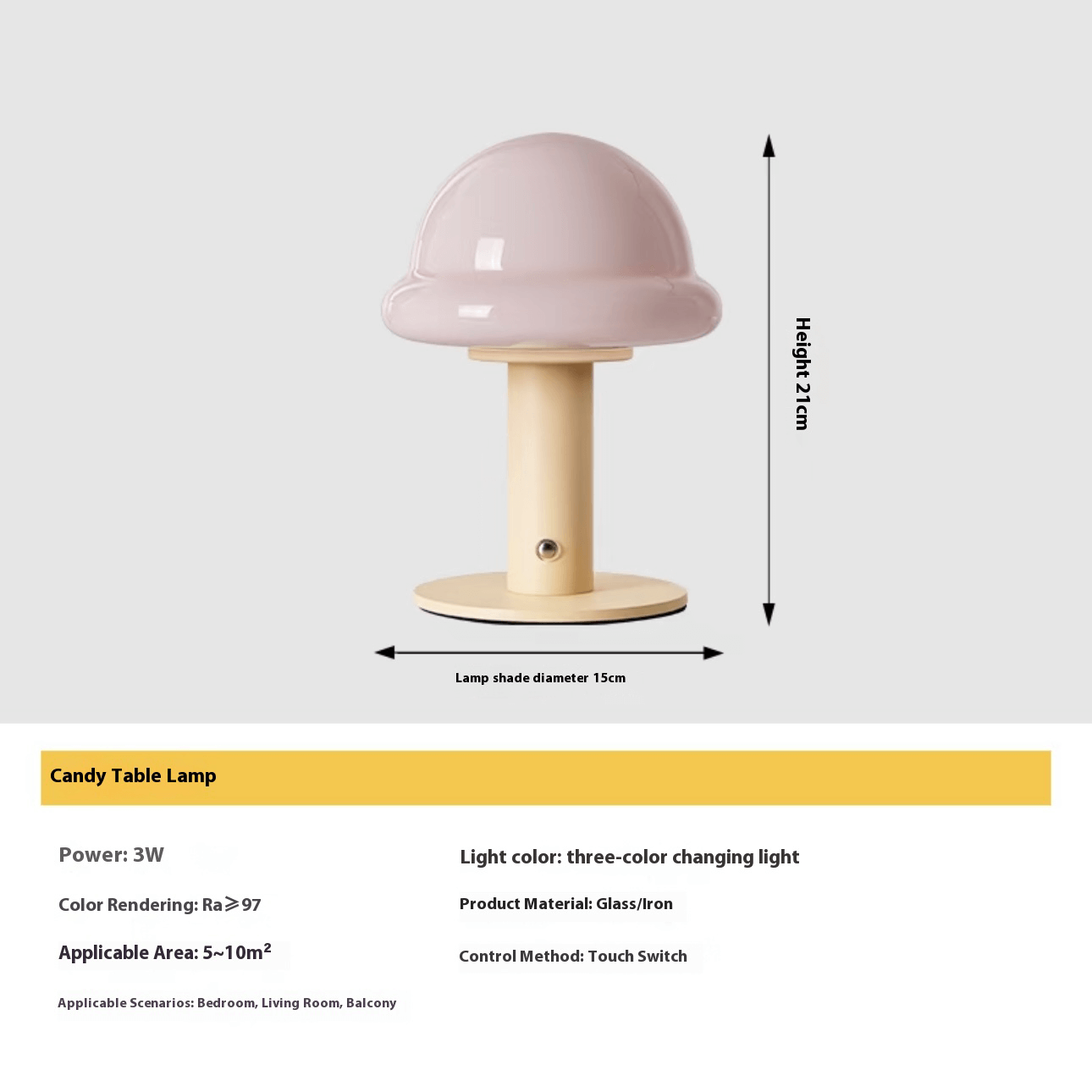 Candy Table Lamp – Touch LED, 3 Colors, Rechargeable
