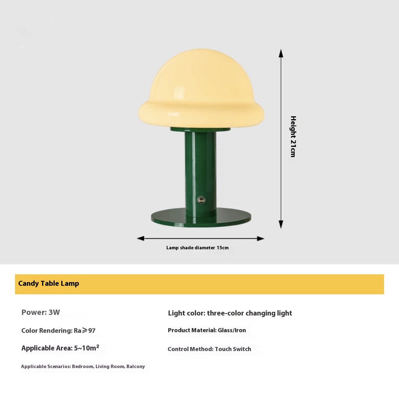 Candy Table Lamp – Touch LED, 3 Colors, Rechargeable