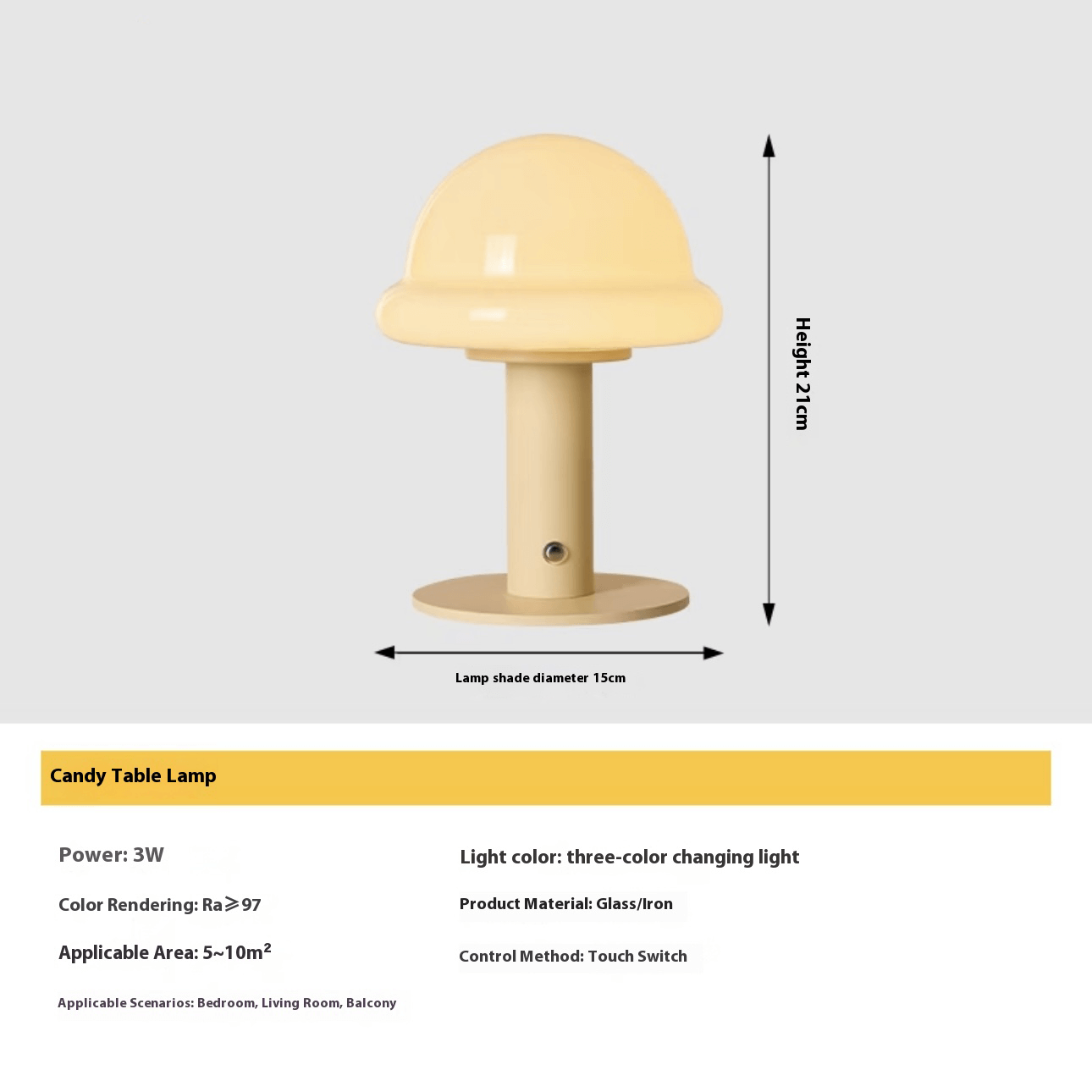 Candy Table Lamp – Touch LED, 3 Colors, Rechargeable