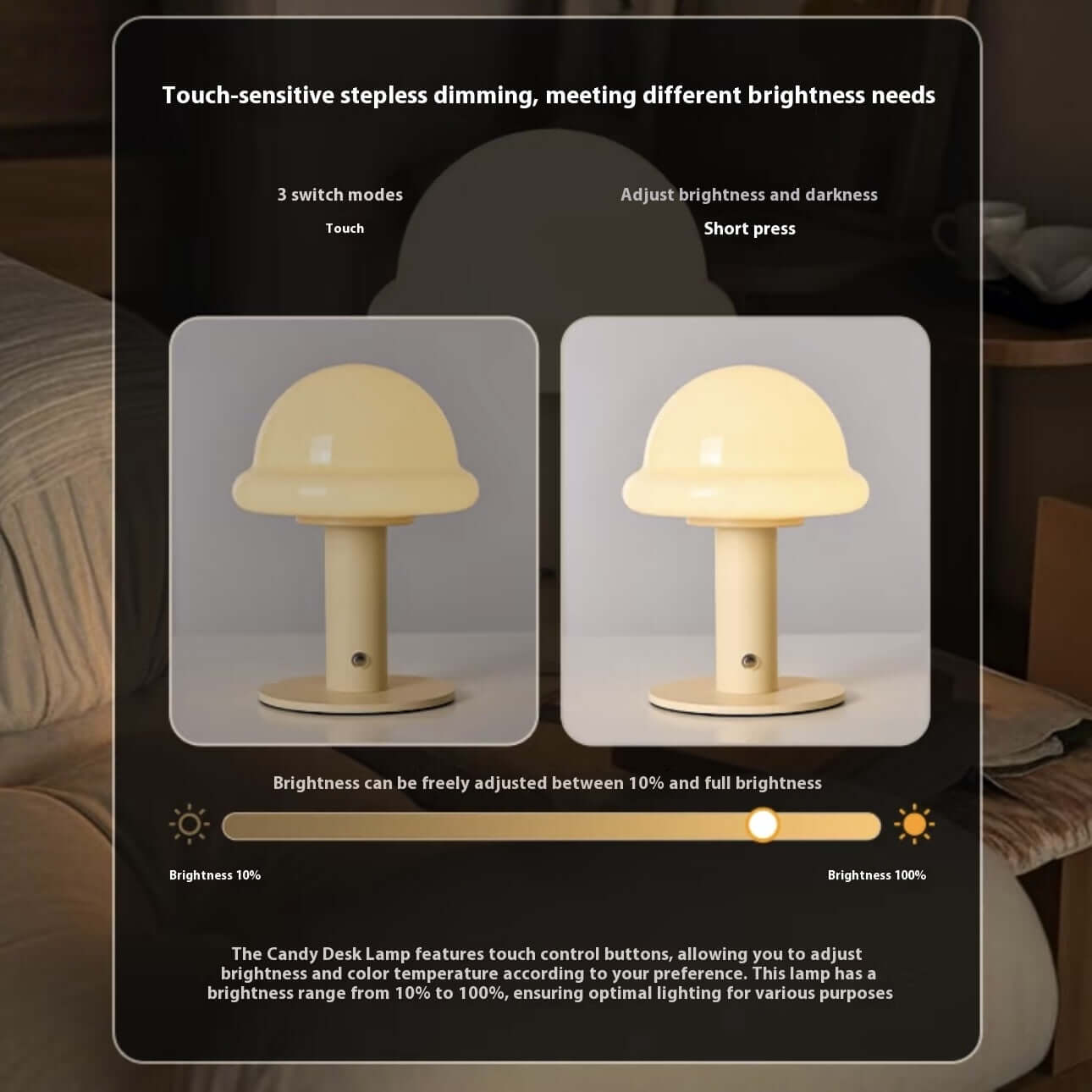 Candy Table Lamp – Touch LED, 3 Colors, Rechargeable