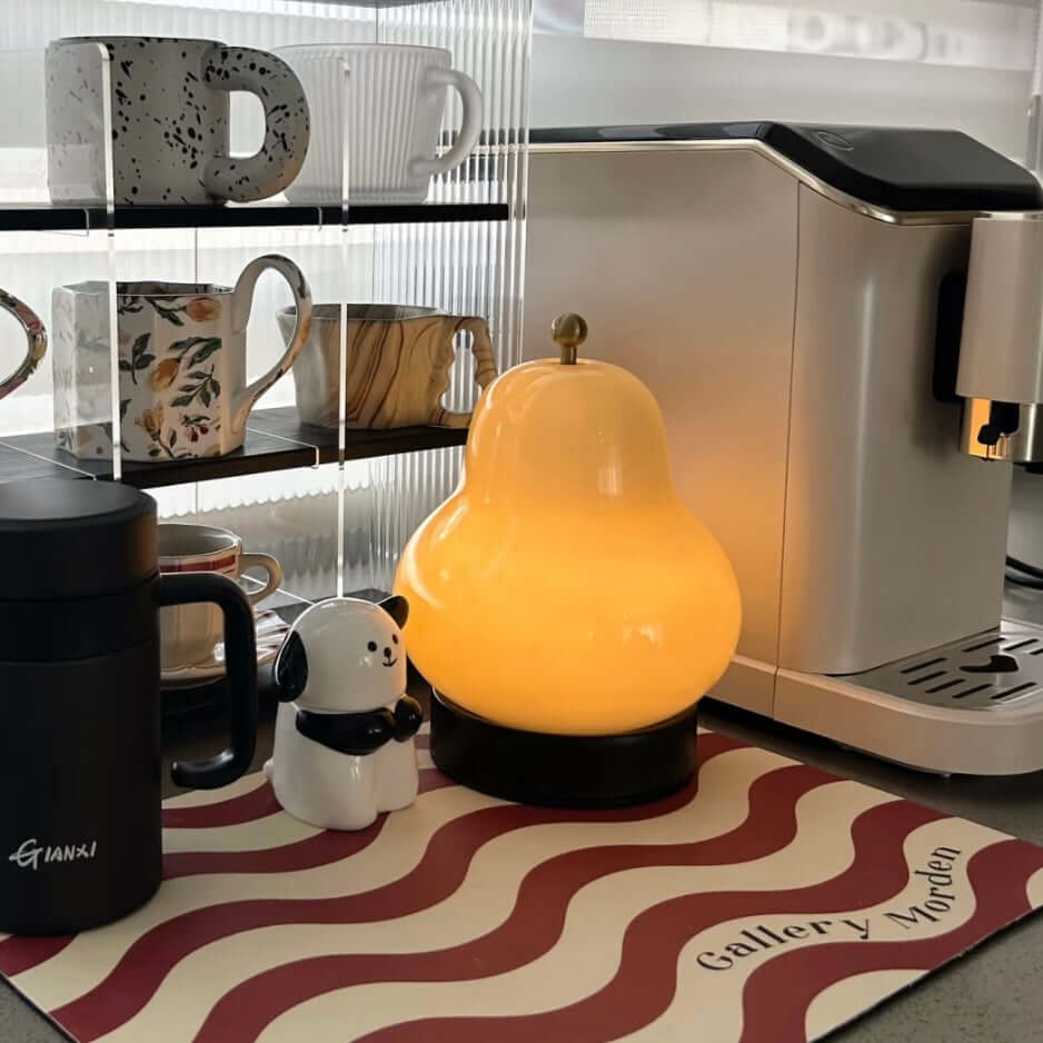 Vintage French Pear Night Lamp – Rechargeable LED Touch Bedside Light with Cream Glass Shade