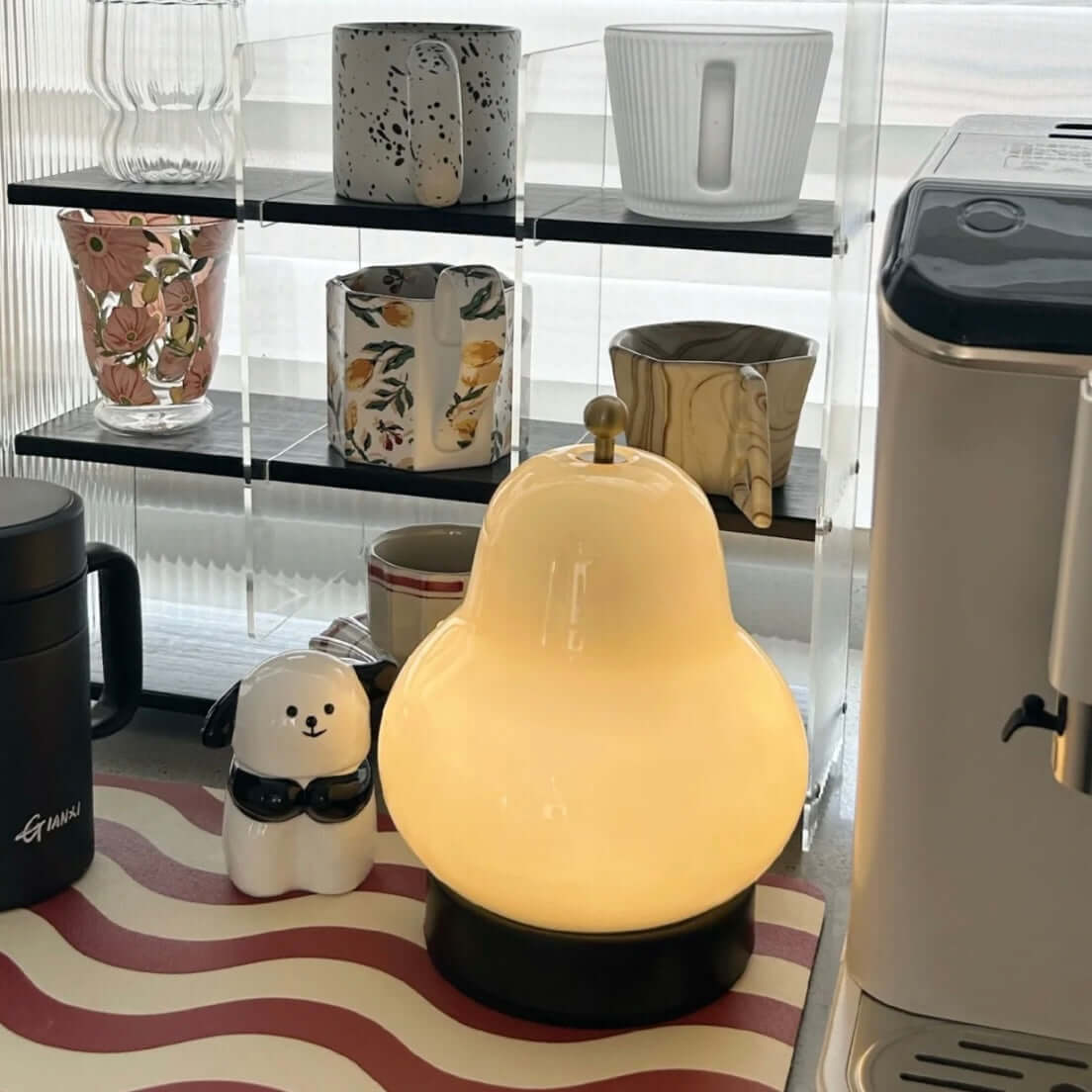 Vintage French Pear Night Lamp – Rechargeable LED Touch Bedside Light with Cream Glass Shade