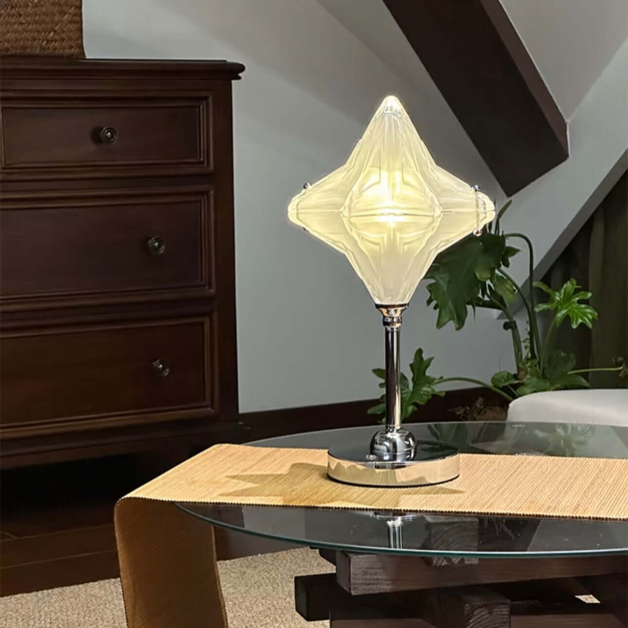 French Postmodern Star Table Lamp – LED Touch Control Rechargeable Glass Bedside Night Light for Home Decor & Gifts