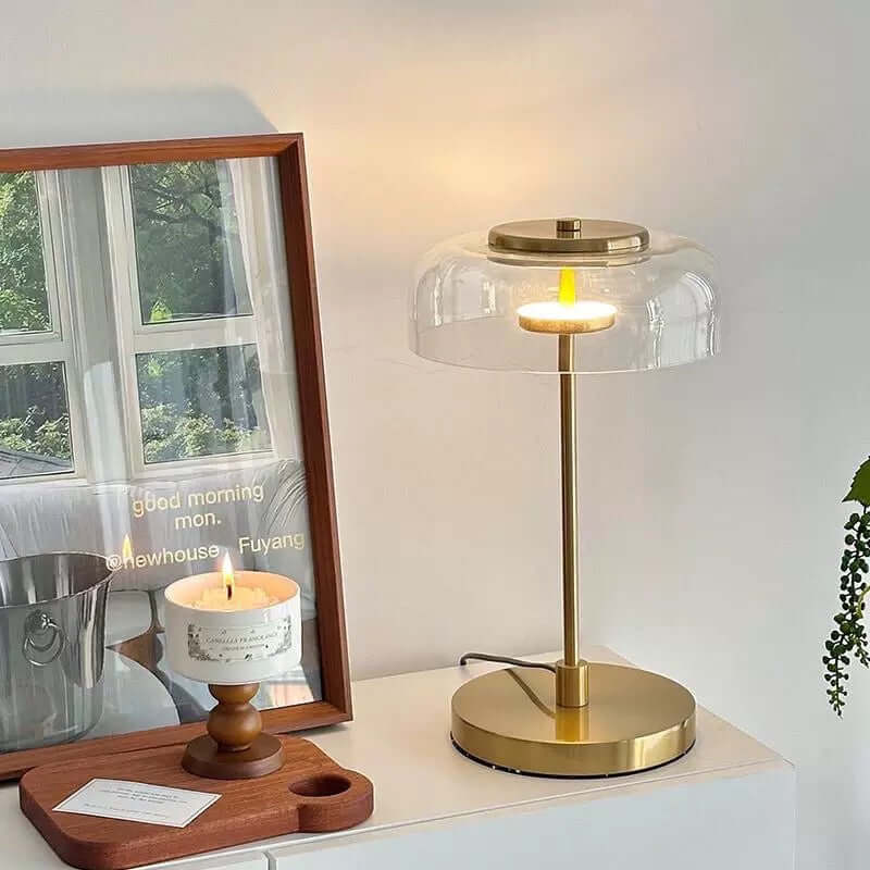 Vintage Luxury Table Lamp – Metal & Glass Lampshade, LED 5W Light