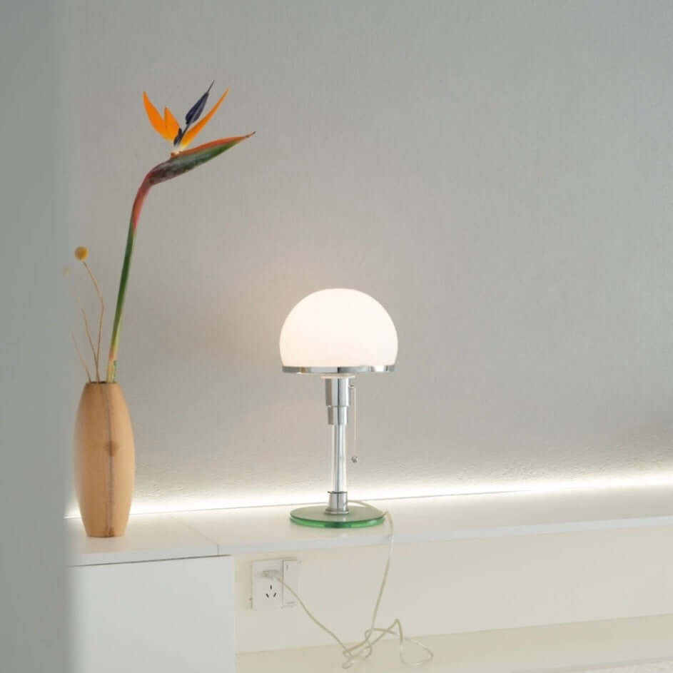 Nordic Minimalist Bauhaus Table Lamp – Metal & Glass Bedside Lamp