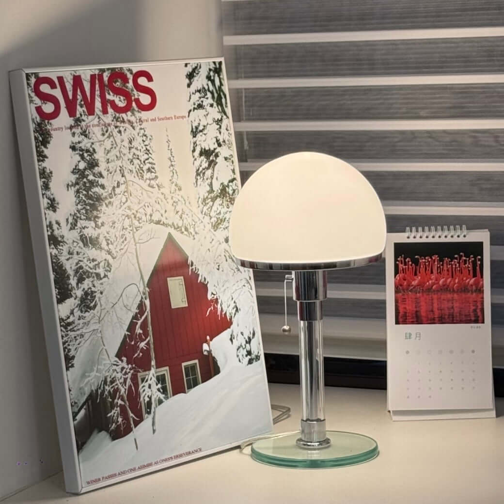 Nordic Minimalist Bauhaus Table Lamp – Metal & Glass Bedside Lamp