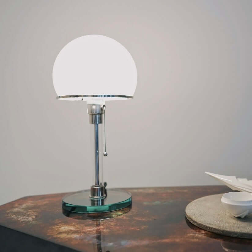 Nordic Minimalist Bauhaus Table Lamp – Metal & Glass Bedside Lamp
