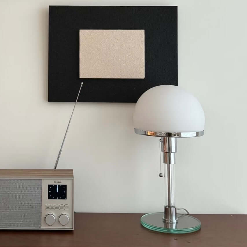 Nordic Minimalist Bauhaus Table Lamp – Metal & Glass Bedside Lamp