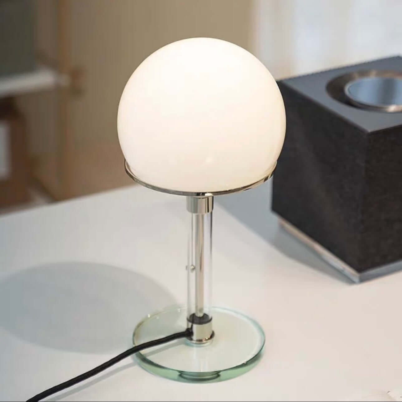 Nordic Minimalist Bauhaus Table Lamp – Metal & Glass Bedside Lamp