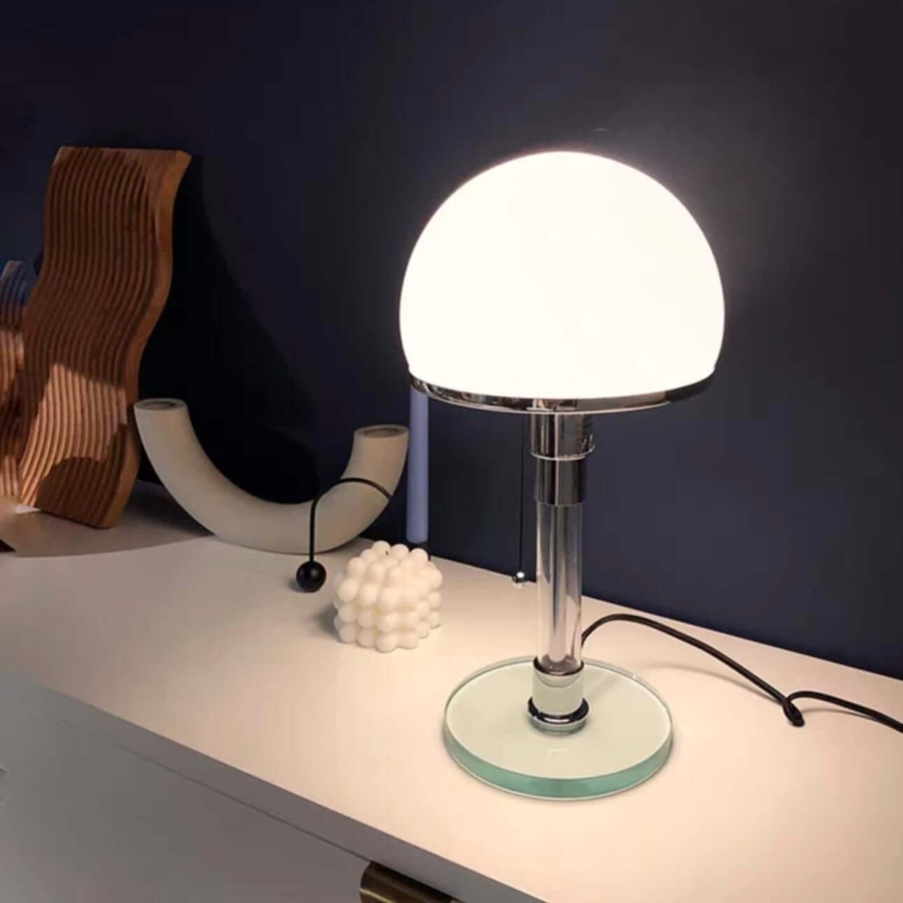 Nordic Minimalist Bauhaus Table Lamp – Metal & Glass Bedside Lamp