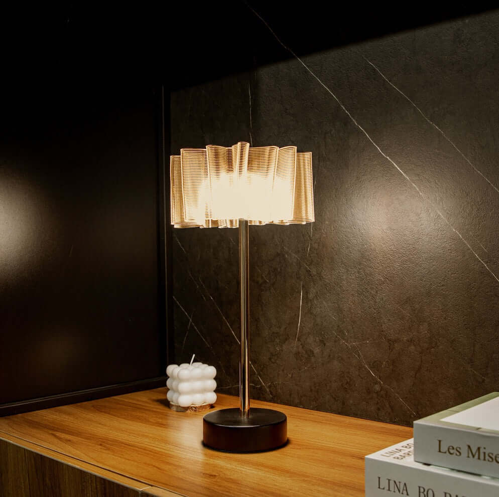 Pleated Aluminum Rechargeable Table Lamp – Touch LED Bedside Lamp
