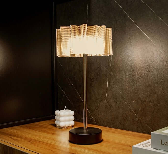 Pleated Aluminum Rechargeable Table Lamp – Touch LED Bedside Lamp