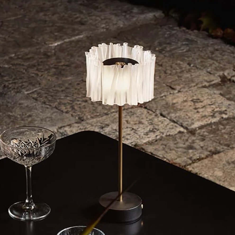 Pleated Aluminum Rechargeable Table Lamp – Touch LED Bedside Lamp