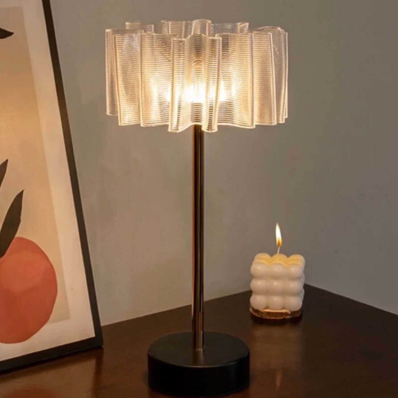 Pleated Aluminum Rechargeable Table Lamp – Touch LED Bedside Lamp