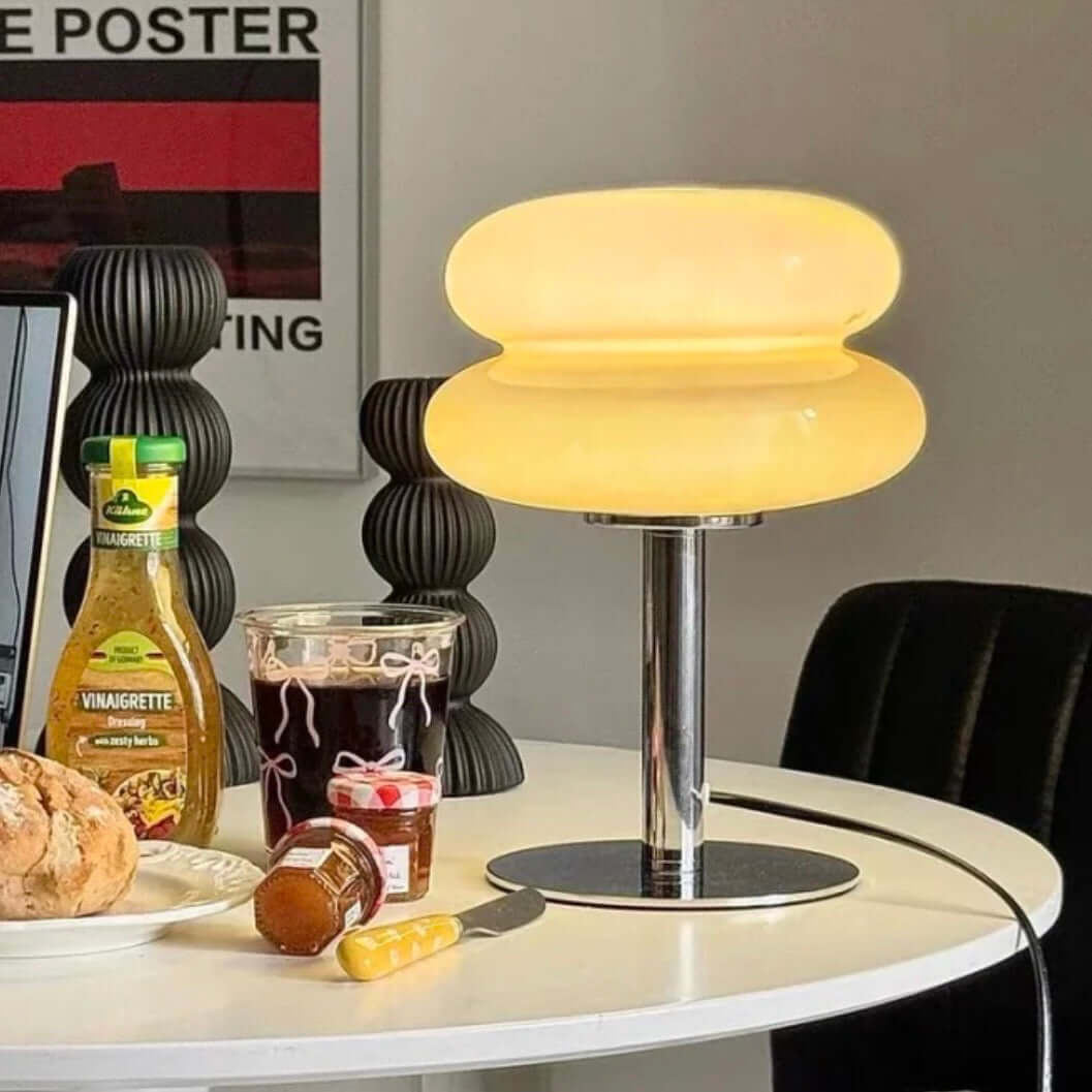 Modern Bauhaus Mushroom Table Lamp – Hand-Blown Glass LED Bedside Lamp