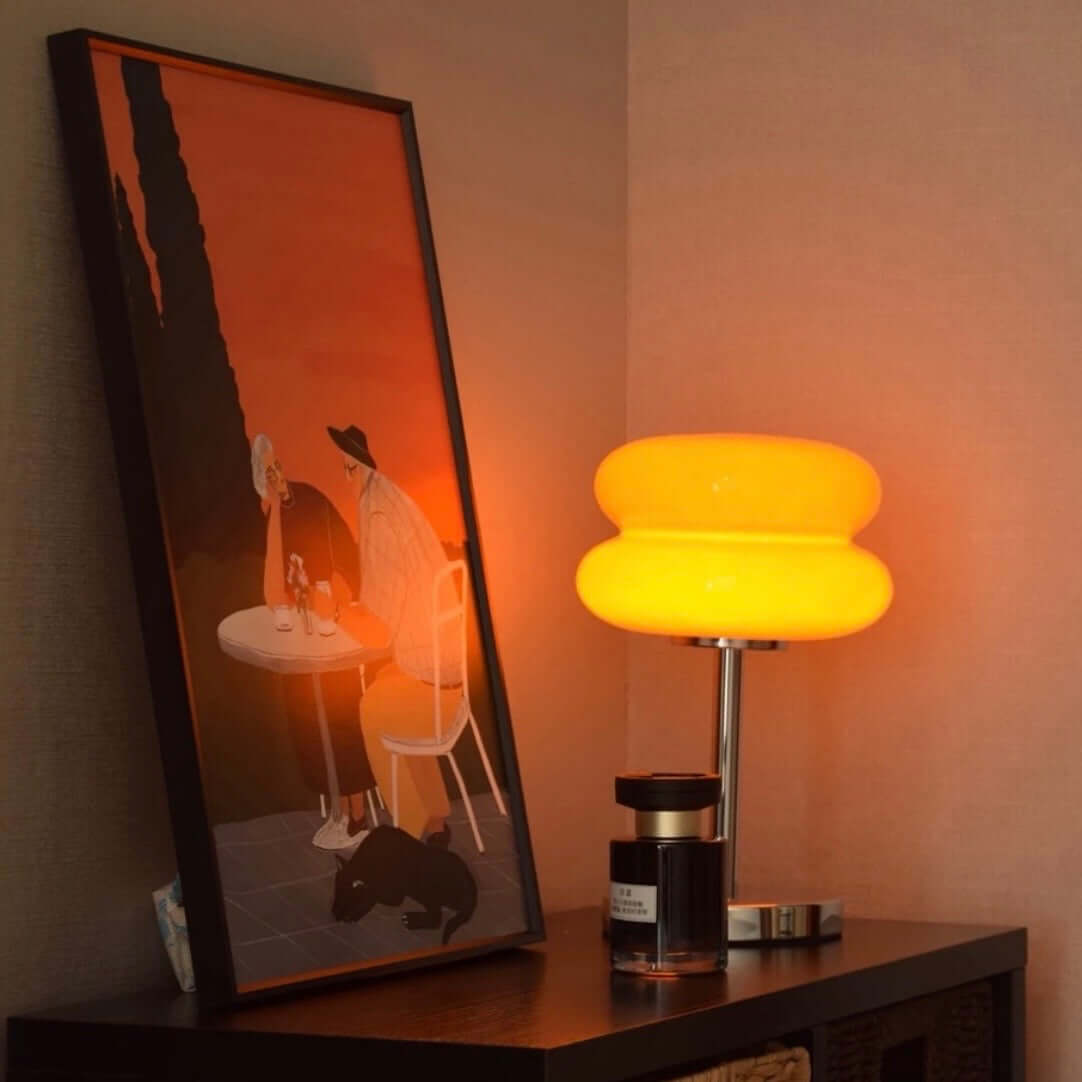 Modern Bauhaus Mushroom Table Lamp – Hand-Blown Glass LED Bedside Lamp