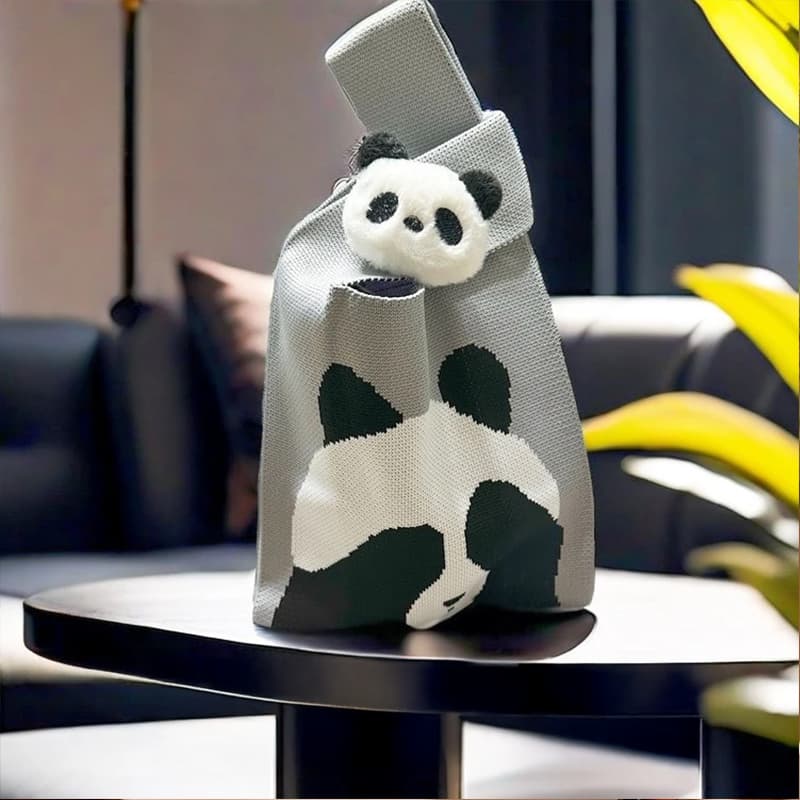 Panda Knitted Handbag-Peek-a-boo（Grey）