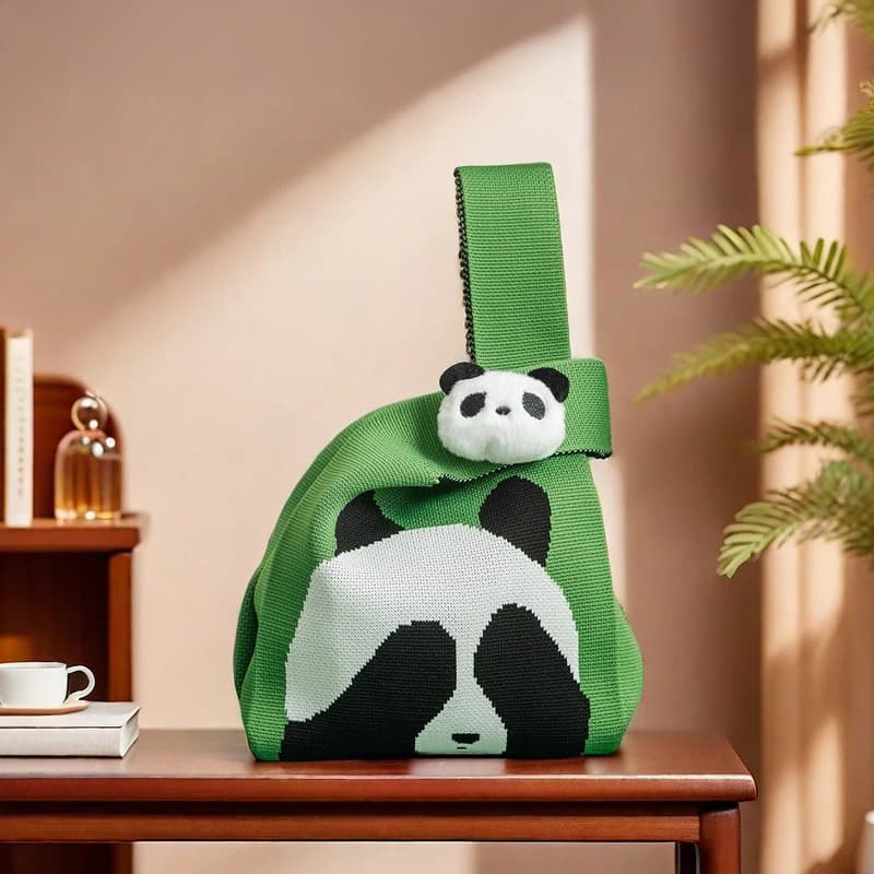 Panda Knitted Handbag-Peek-a-boo（Green）