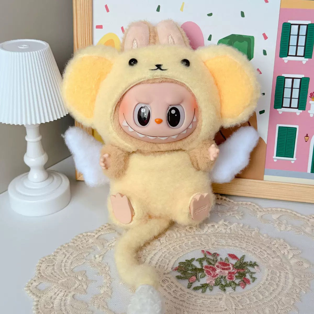 Yellow Angel Monkey  Outfit/clothes  for labubu 17cm Doll（No Doll Included）