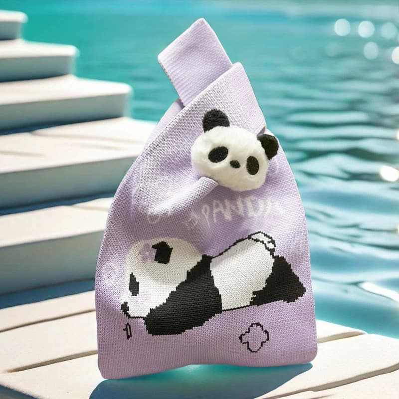Panda Knitted Handbag-playing（Purple）